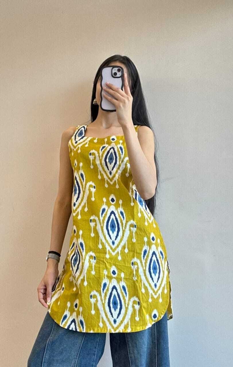 Casual Sleeveless Printed Women Yellow Top-image-44