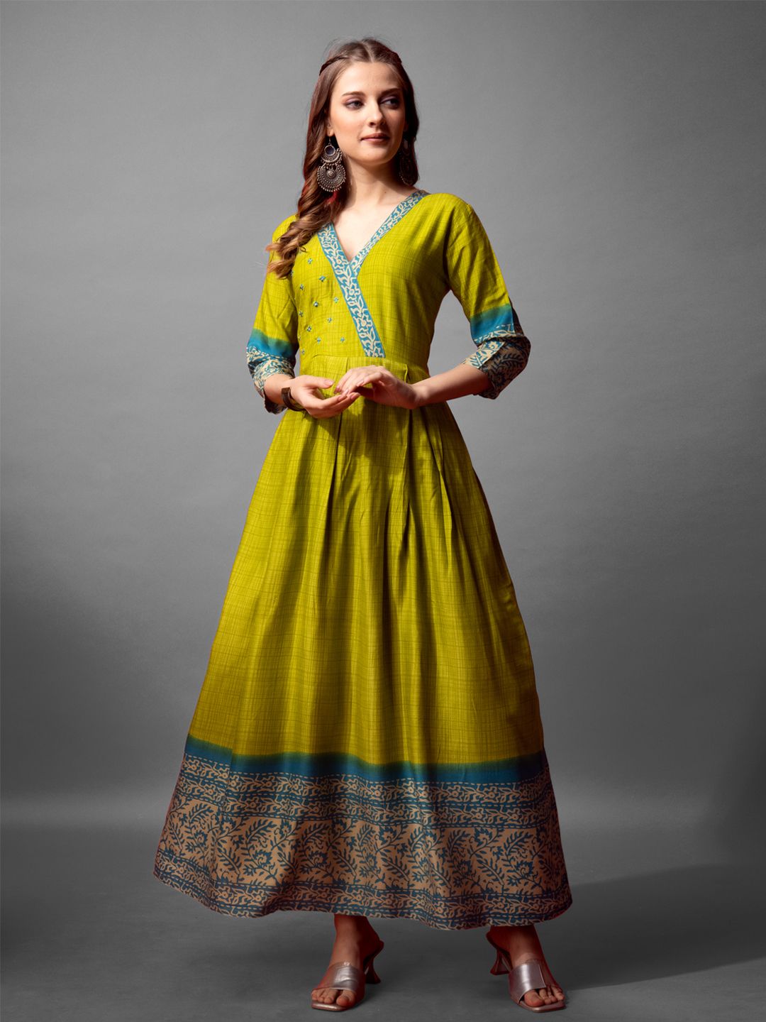 om creation Printed Cotton Blend Stitched Anarkali Gown-picture-15
