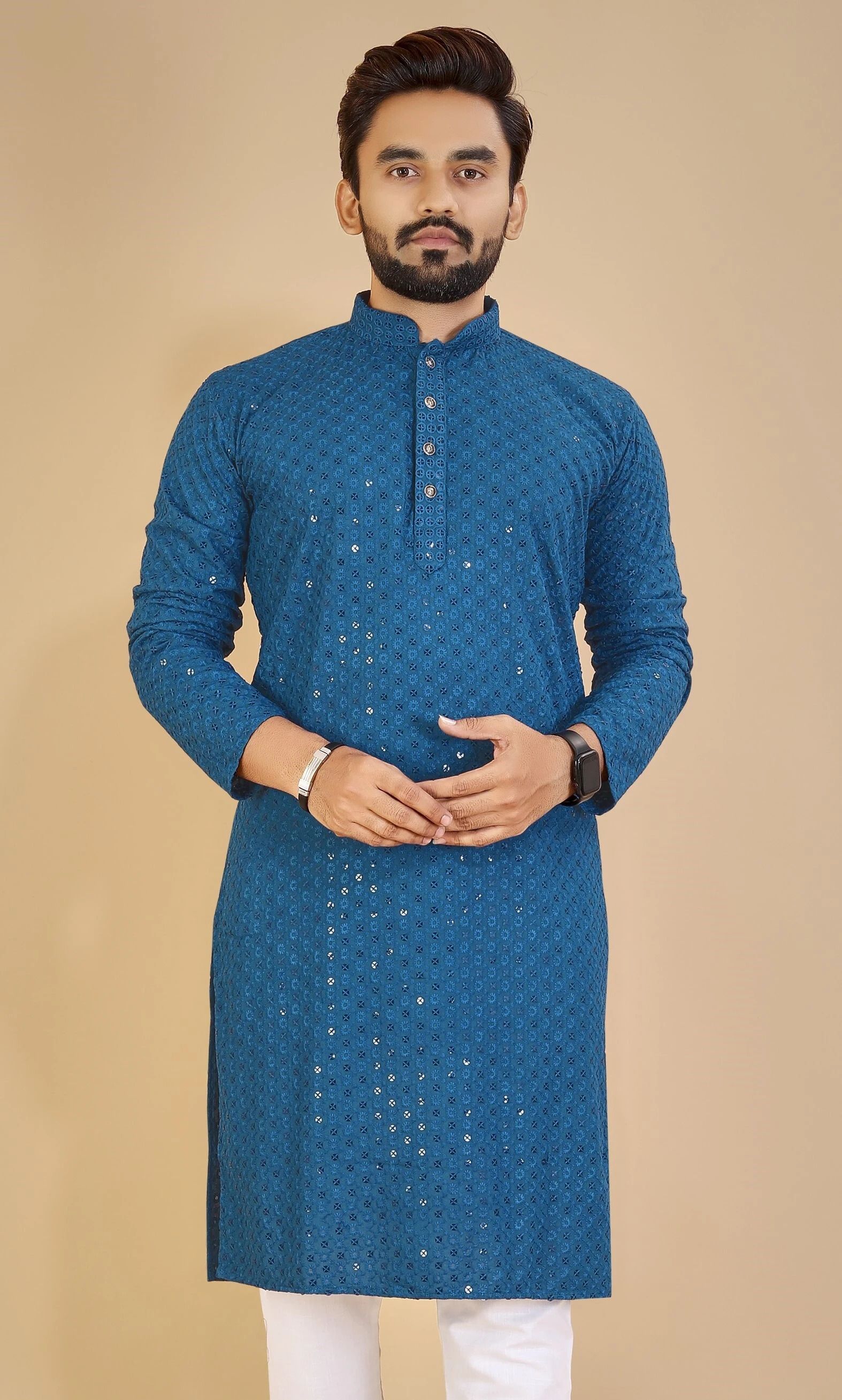 balajiis Men Embellished Cotton Rayon Straight Kurta-picture-19