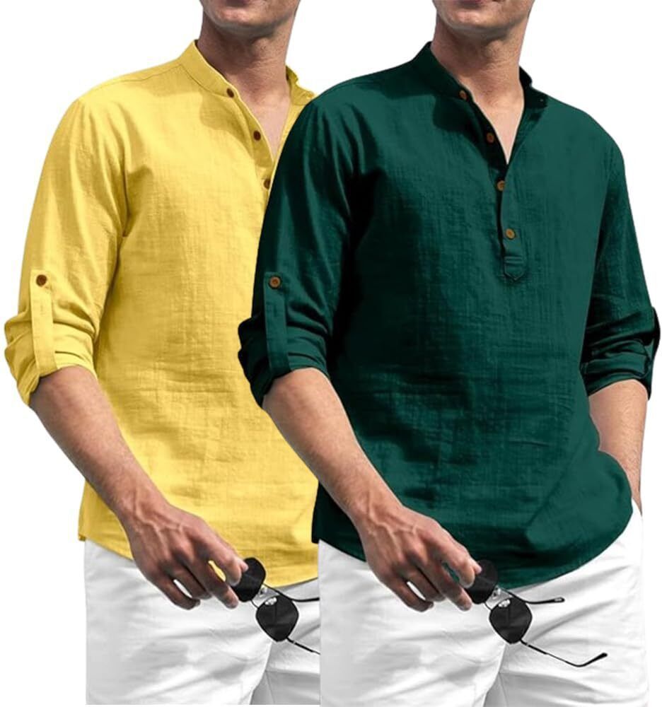 amritenterprise Pack of 2 Solid Pure Cotton Straight Kurta for Men-picture-37