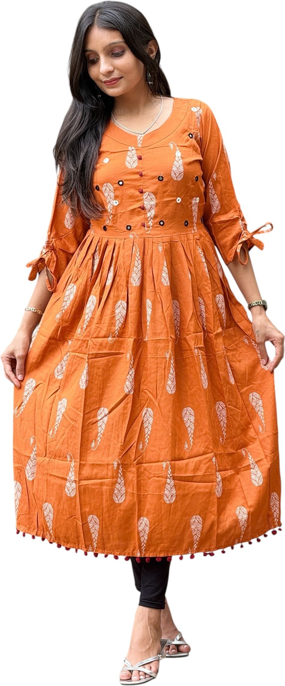 tavan Printed, Paisley, Embroidered Cotton Rayon Anarkali Kurta for Women-picture-47