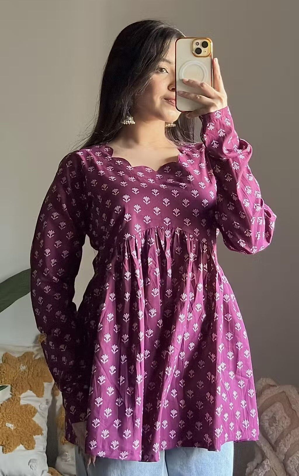 Women Printed, Floral Print Polyester Flared Kurta-image-3