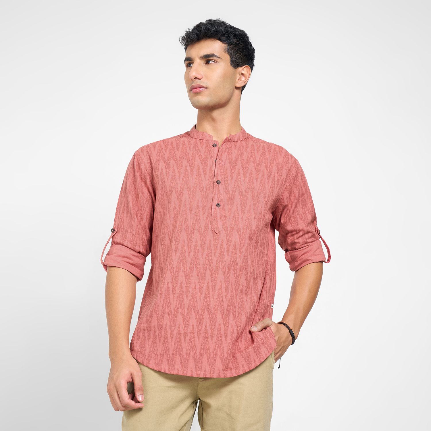 Printed Cotton Blend Straight Kurta for Men-image-5