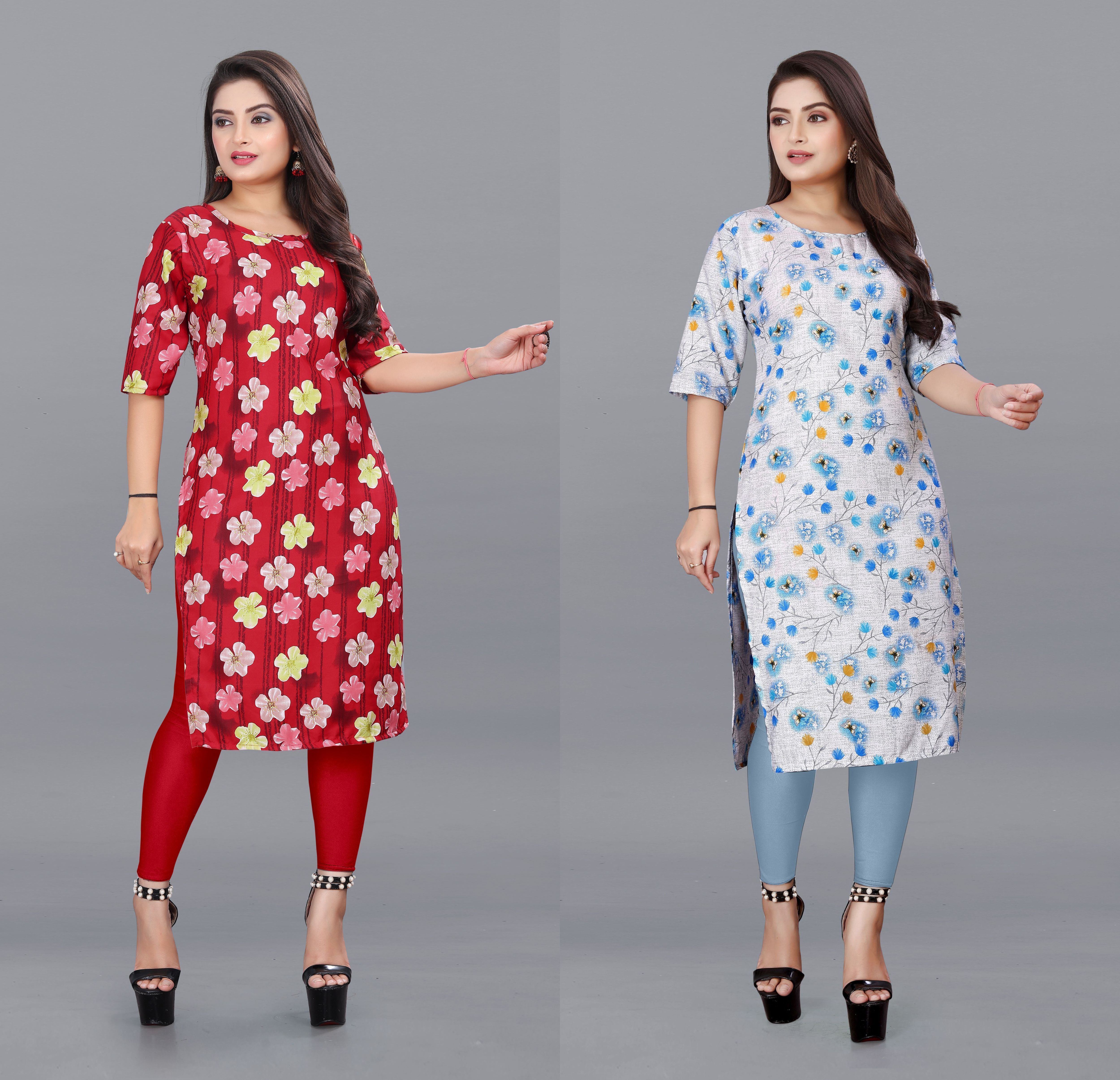 Pack of 2 Printed Crepe Straight Kurta for Women-image-18