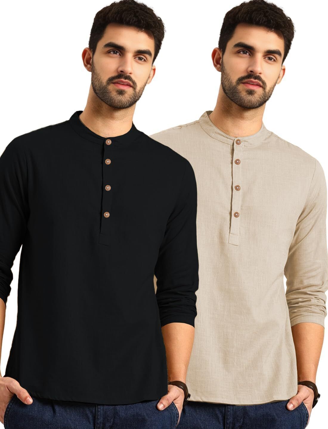 amritenterprise Pack of 2 Solid Pure Cotton Straight Kurta for Men-picture-30