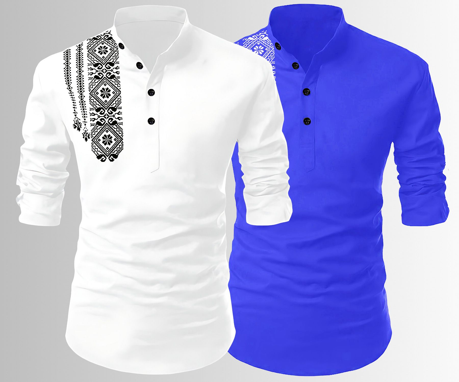 Pack of 2 Embroidered Cotton Blend Straight Kurta for Men-image-8