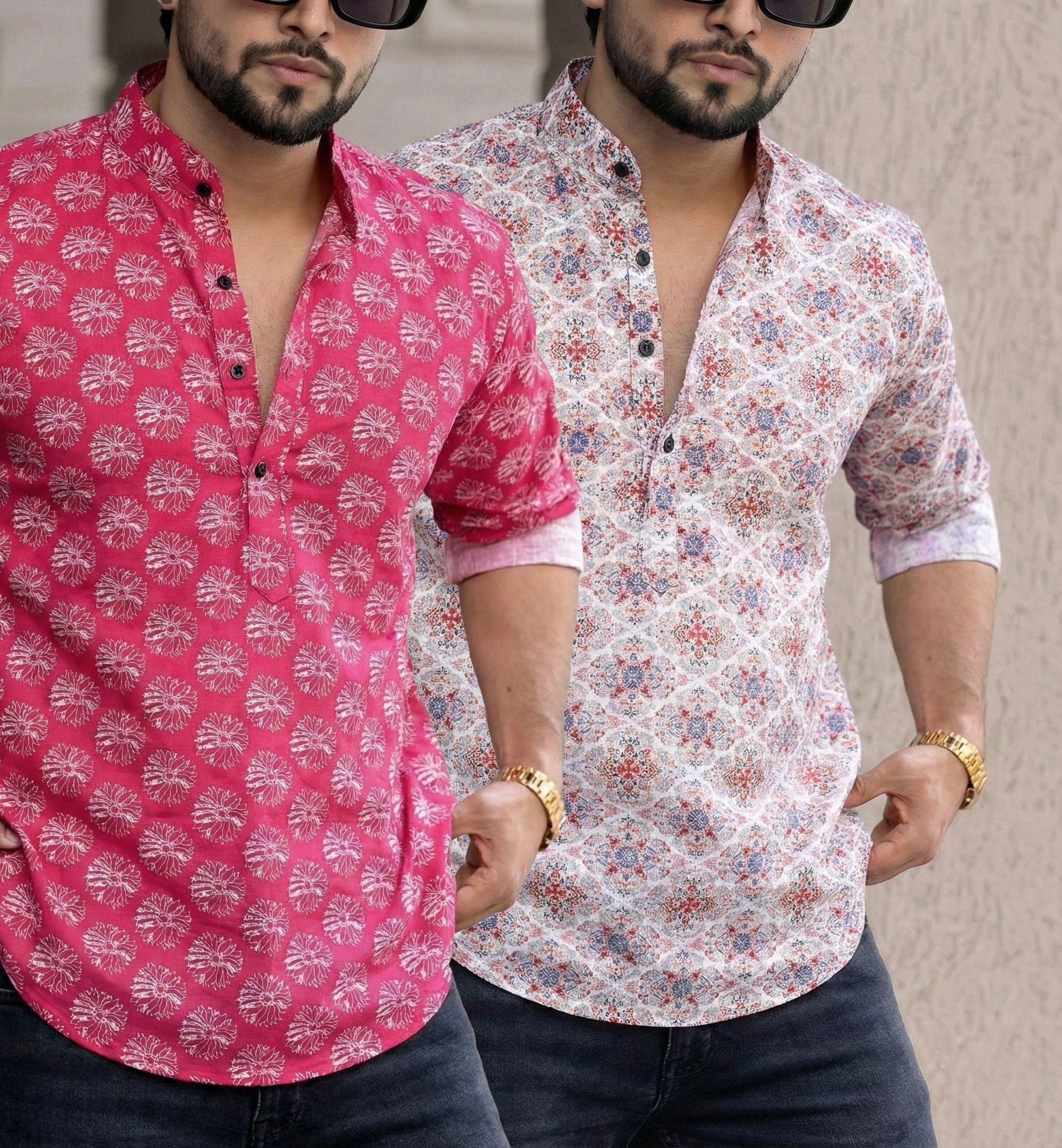 poltern Pack of 2 Men Geometric Print, Printed Pure Cotton Straight Kurta-picture-11