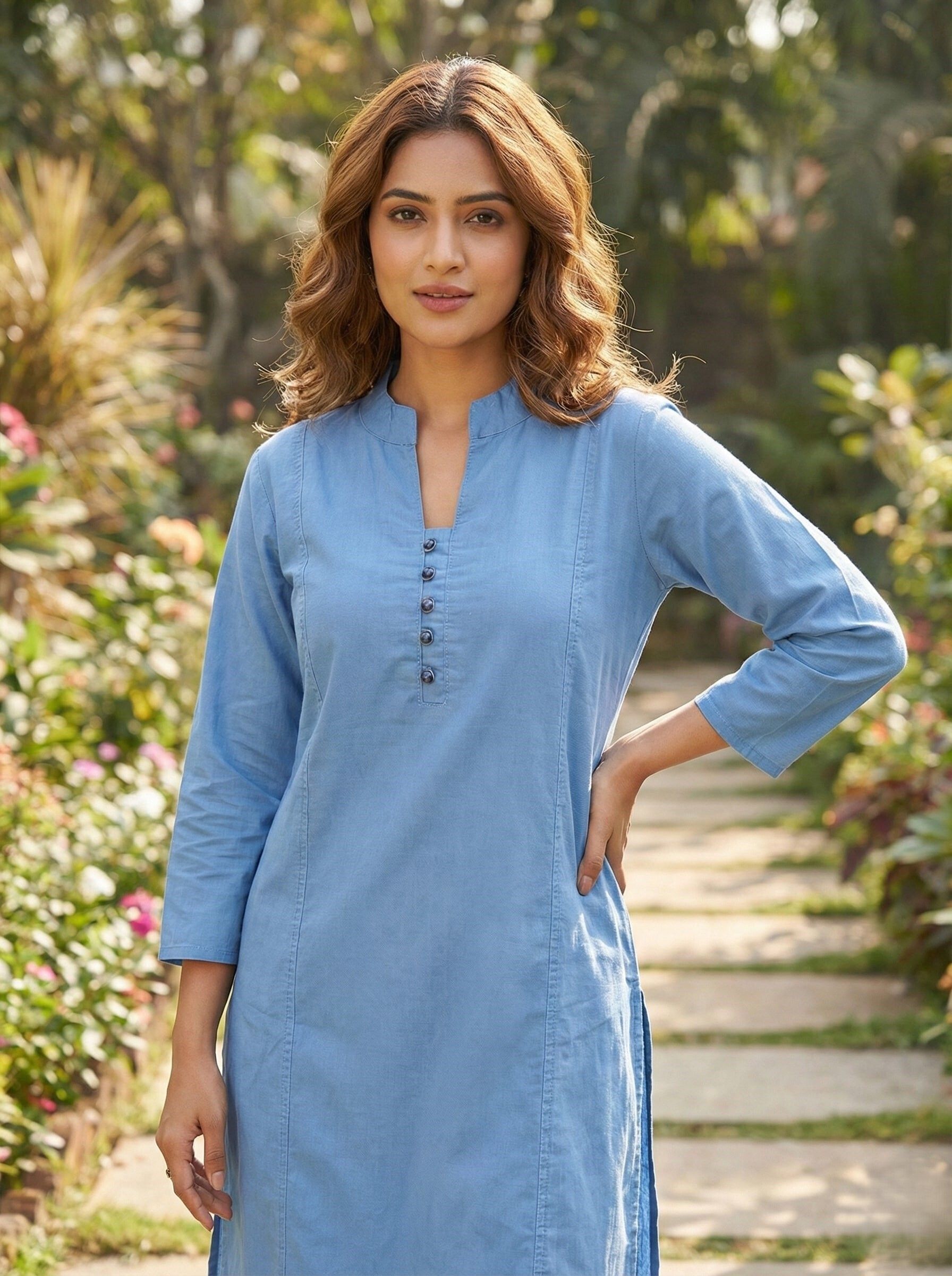 Women Solid Pure Cotton A-line Kurta-image-34