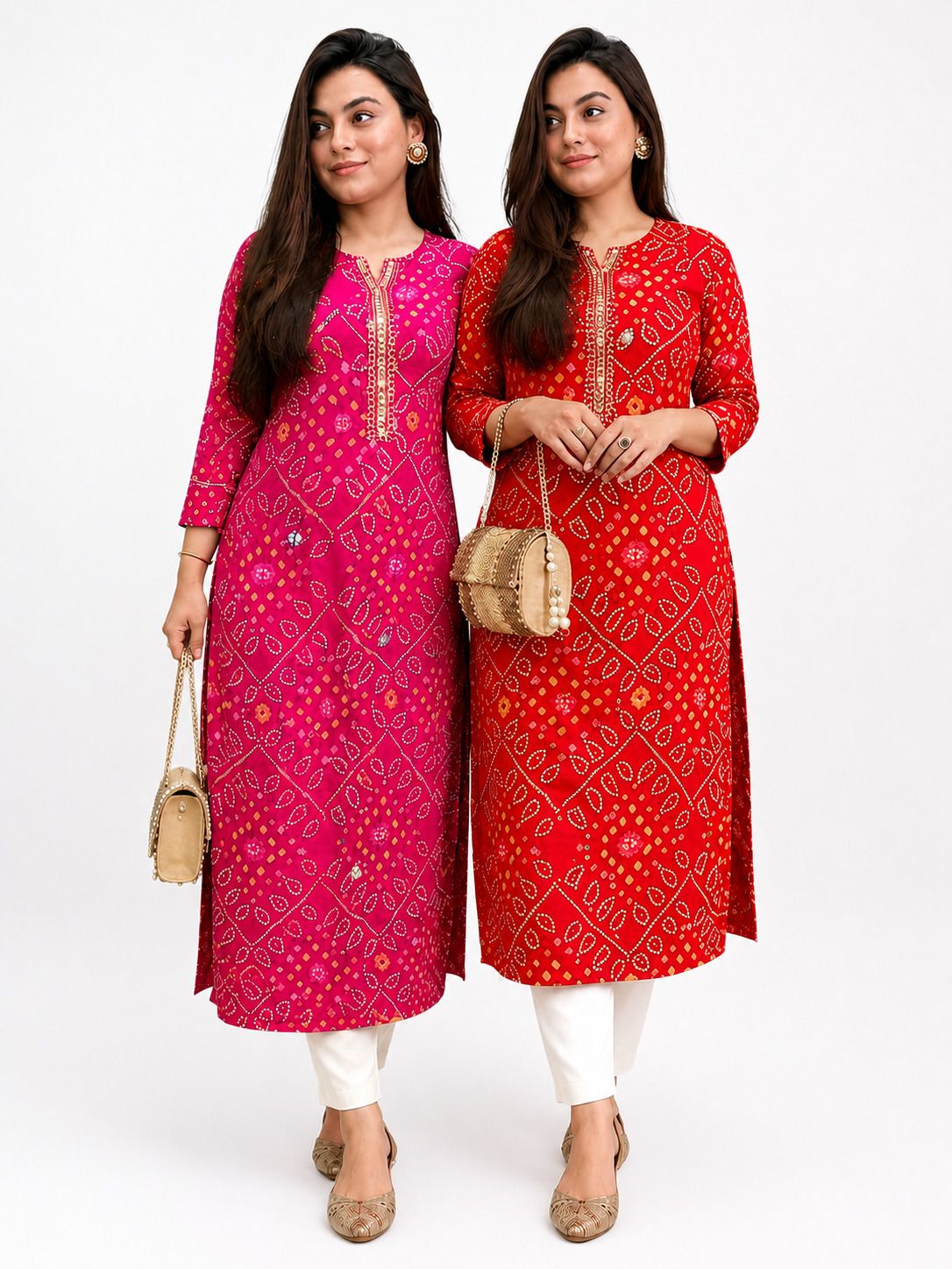 Pack of 2 Printed Viscose Rayon Straight Kurta for Women-image-1