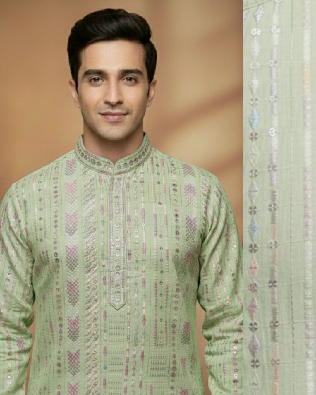 Men Striped, Embellished, Embroidered Cotton Rayon Straight Kurta-image-41