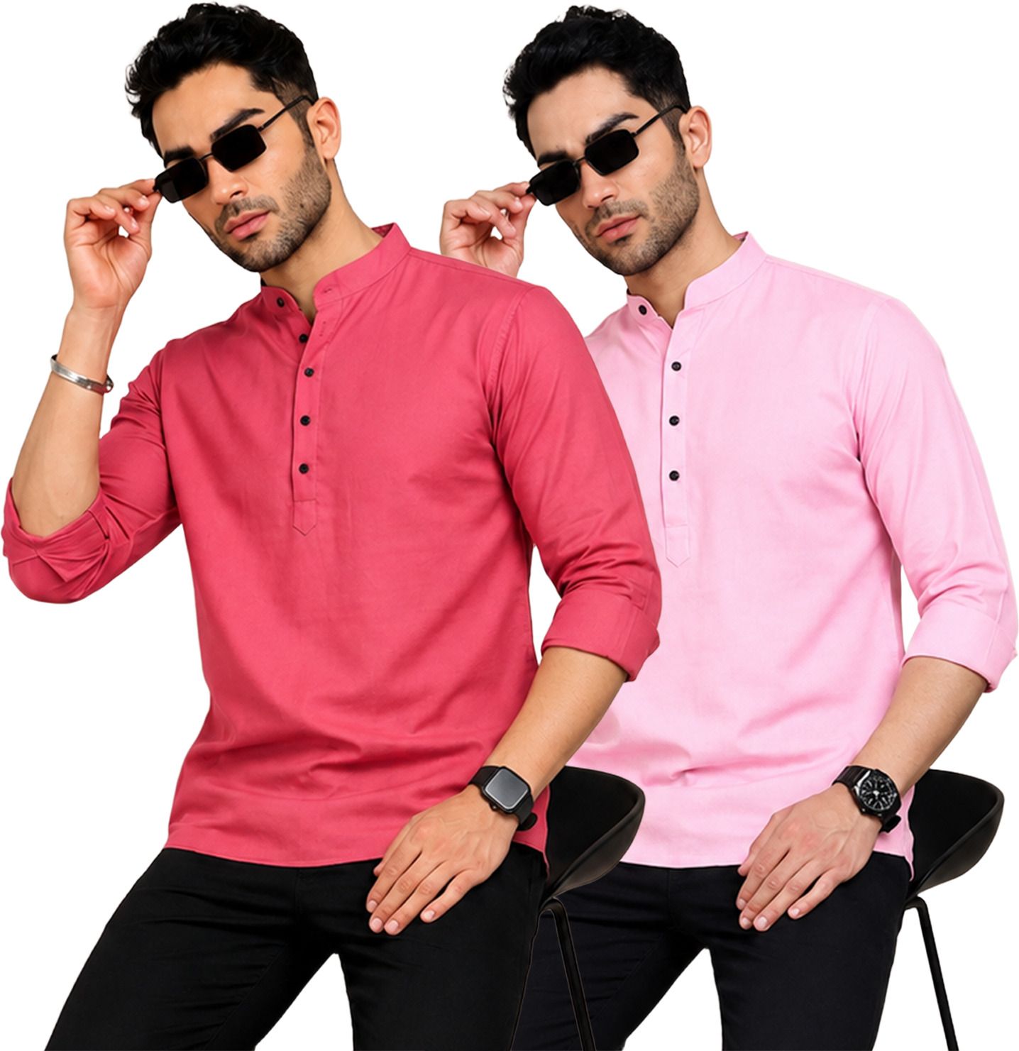 fashion marts Pack of 2 Self Design Cotton Blend Straight Kurta for Men-picture-39