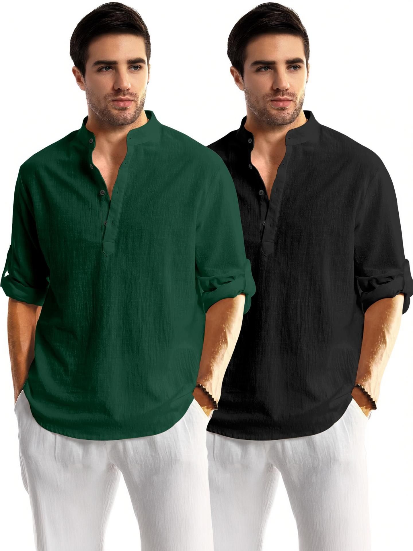 zartha Pack of 2 Solid Cotton Blend Straight Kurta for Men-picture-22