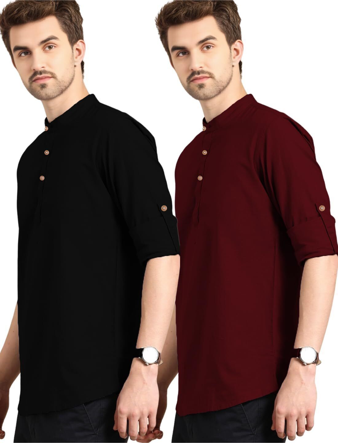amritenterprise Pack of 2 Solid Pure Cotton Straight Kurta for Men-picture-11