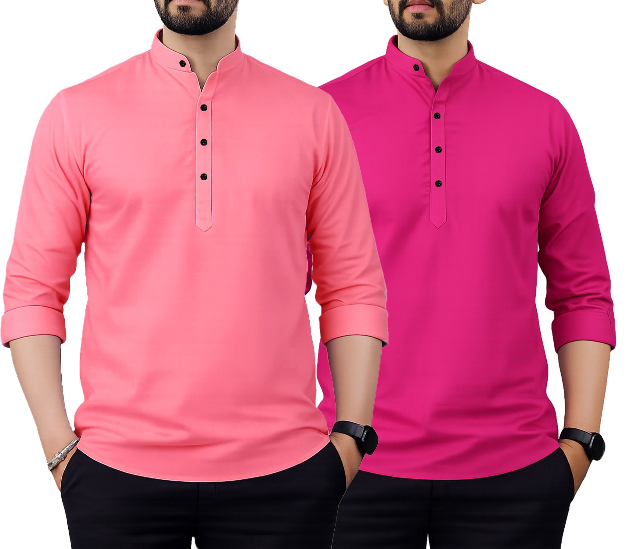 fashion marts Pack of 2 Solid Cotton Blend Straight Kurta for Men-picture-33