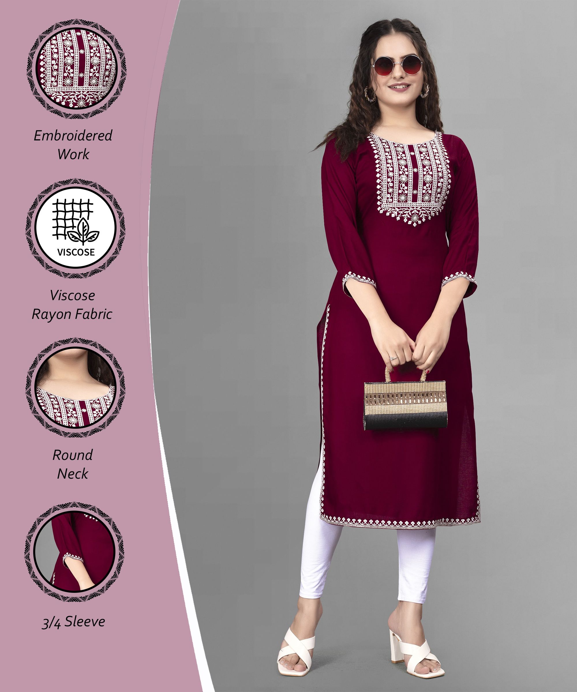 Embroidered Viscose Rayon A-line Kurta for Women-image-16