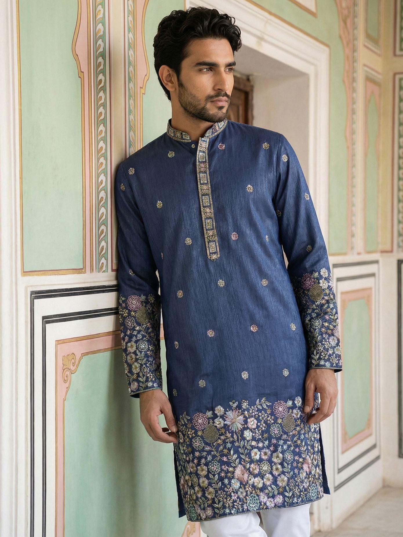 jompers Men Embroidered Silk Blend Straight Kurta-picture-39