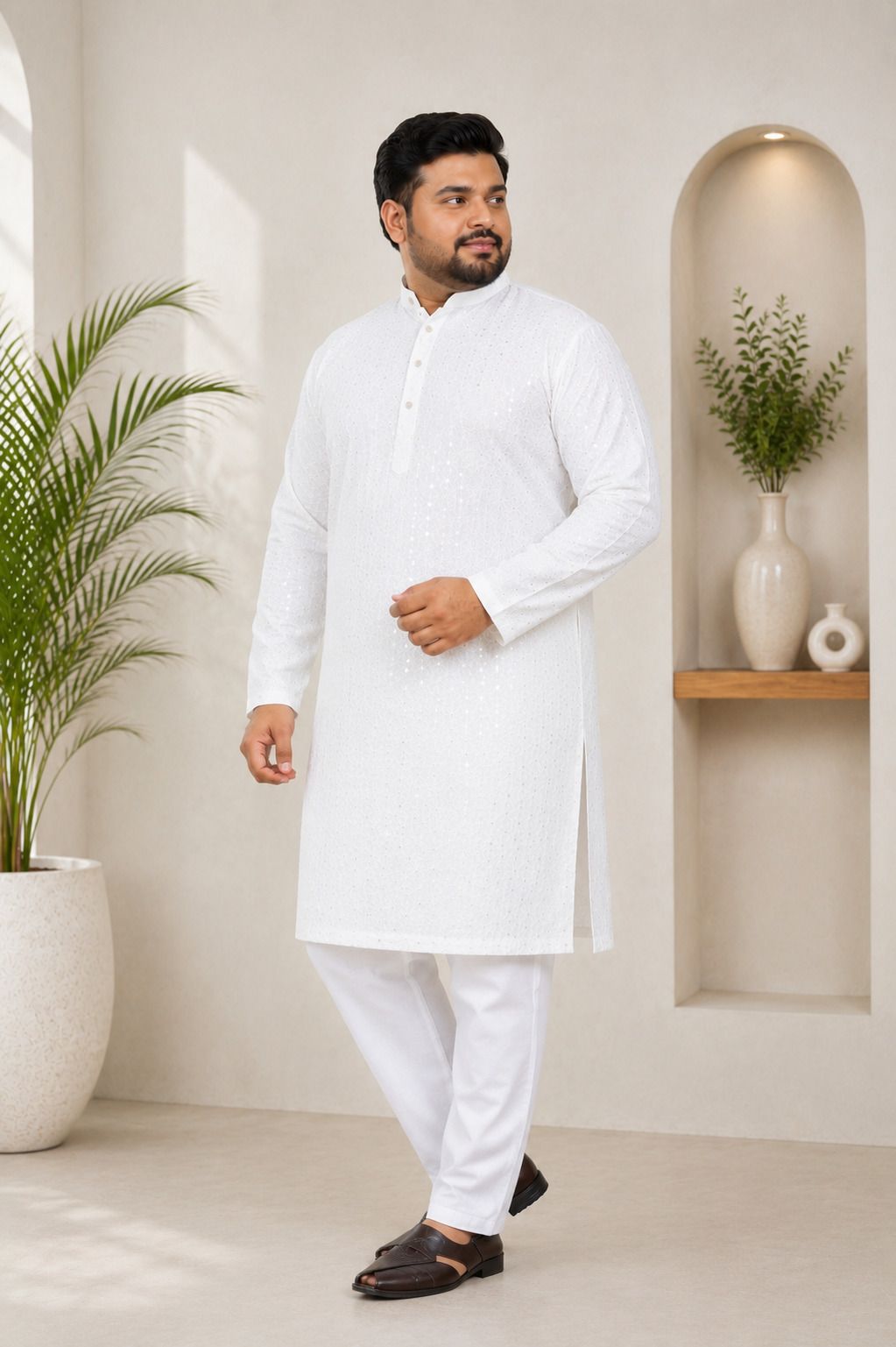 heengshi Embellished, Self Design Pure Cotton Straight Kurta for Men-picture-22
