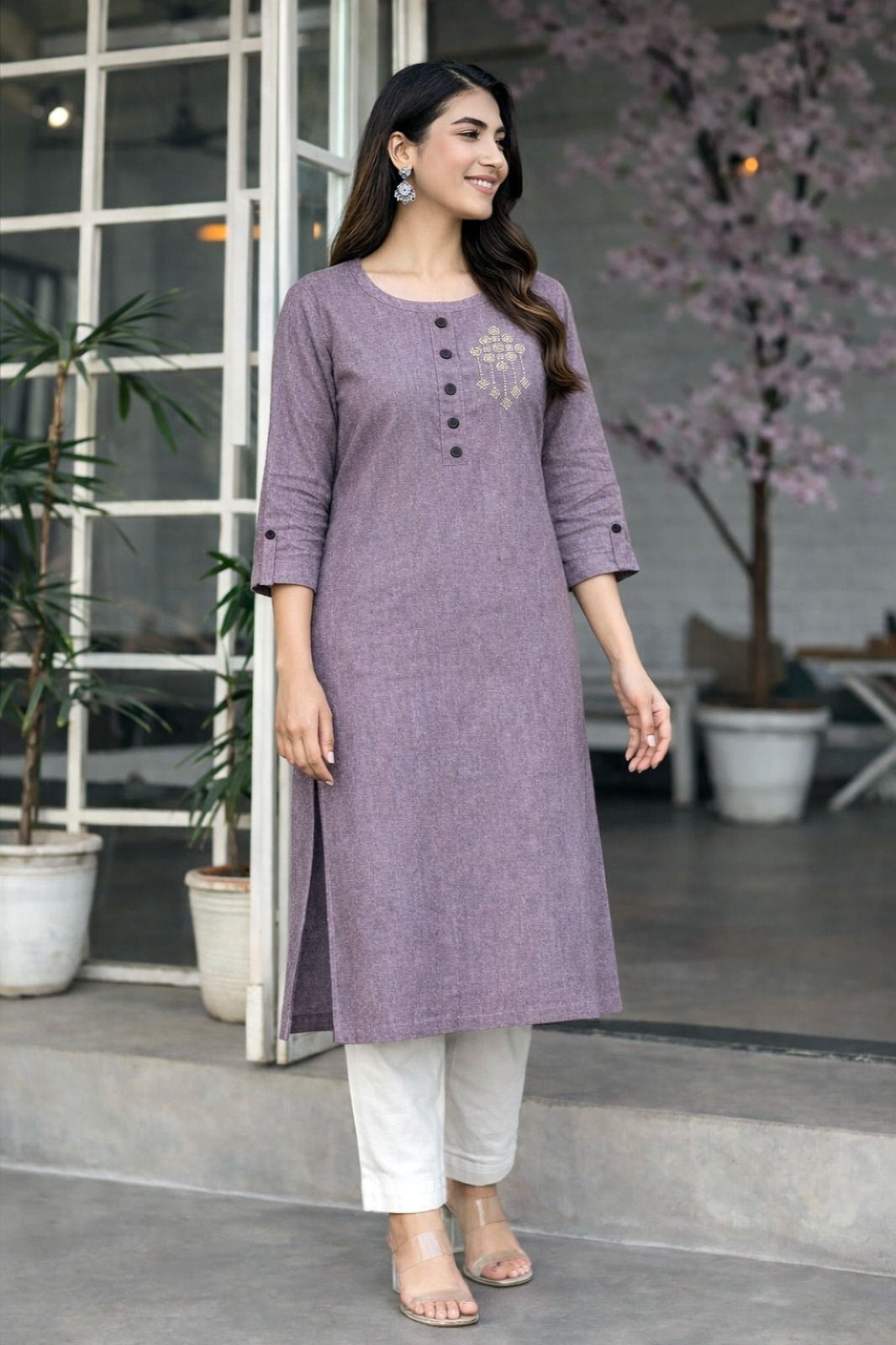 Women Solid, Embellished Khadi Cotton Straight Kurta-image-33