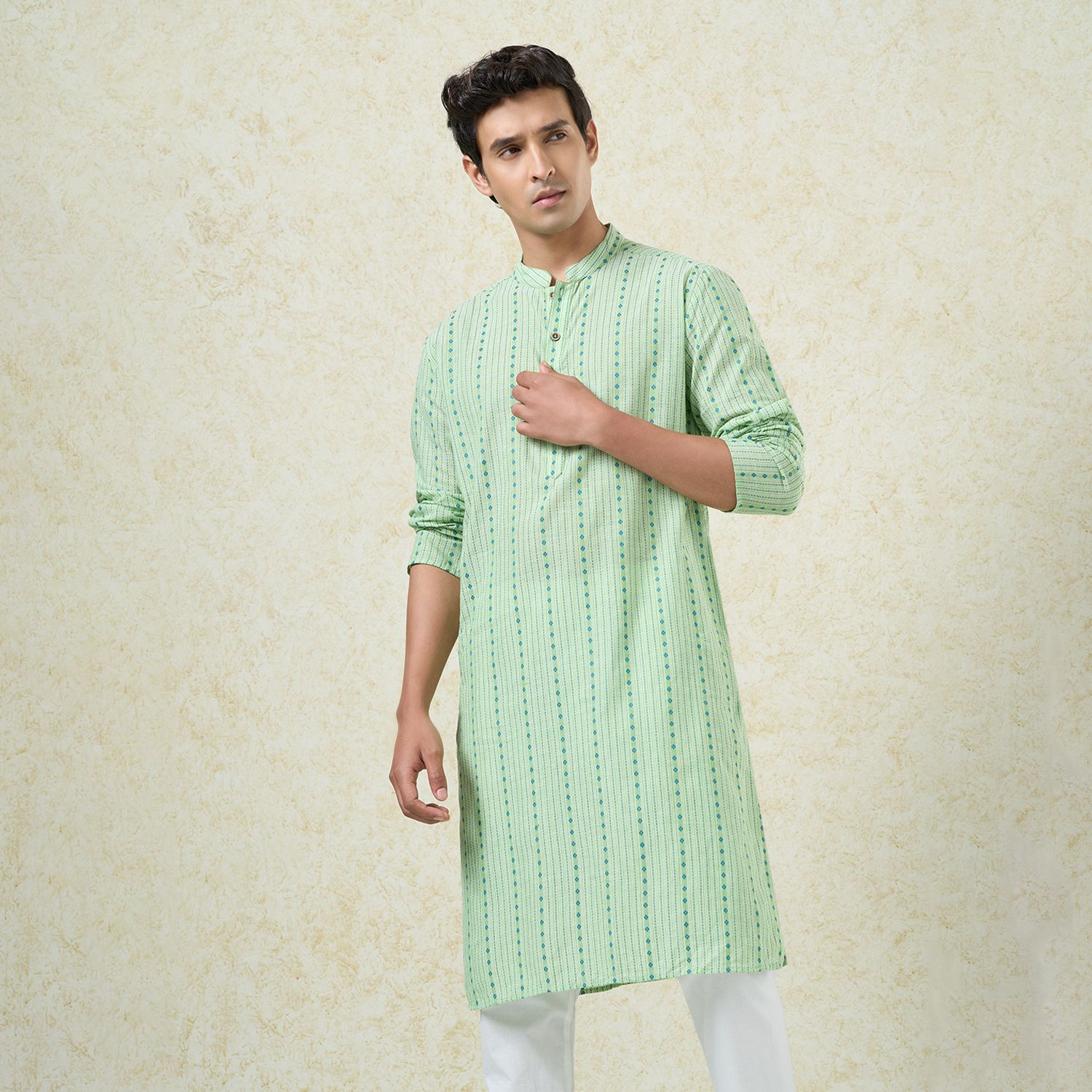 indus route by pantaloons Printed Pure Cotton A-line Kurta for Men-picture-12