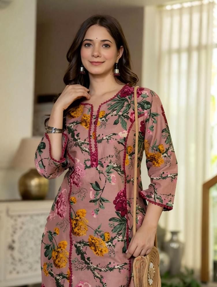 Women Printed Pure Cotton Straight Kurta