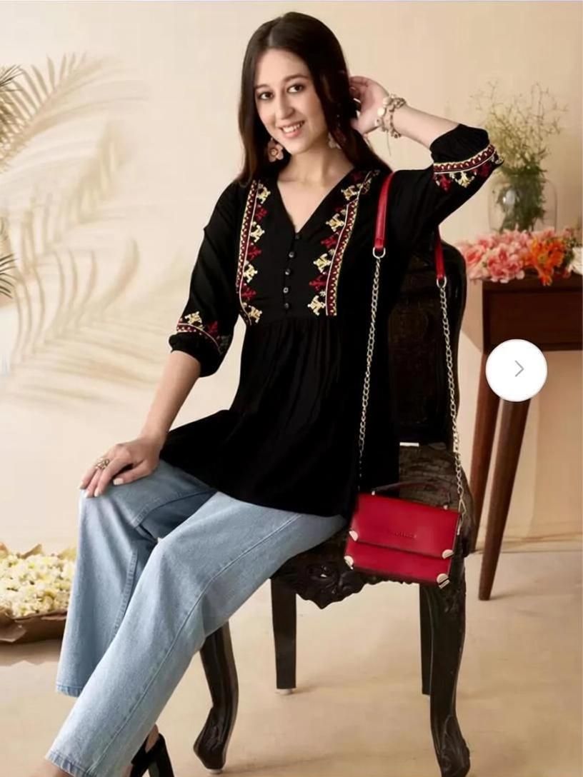 Embroidered Viscose Rayon Flared Kurta for Women-image-9