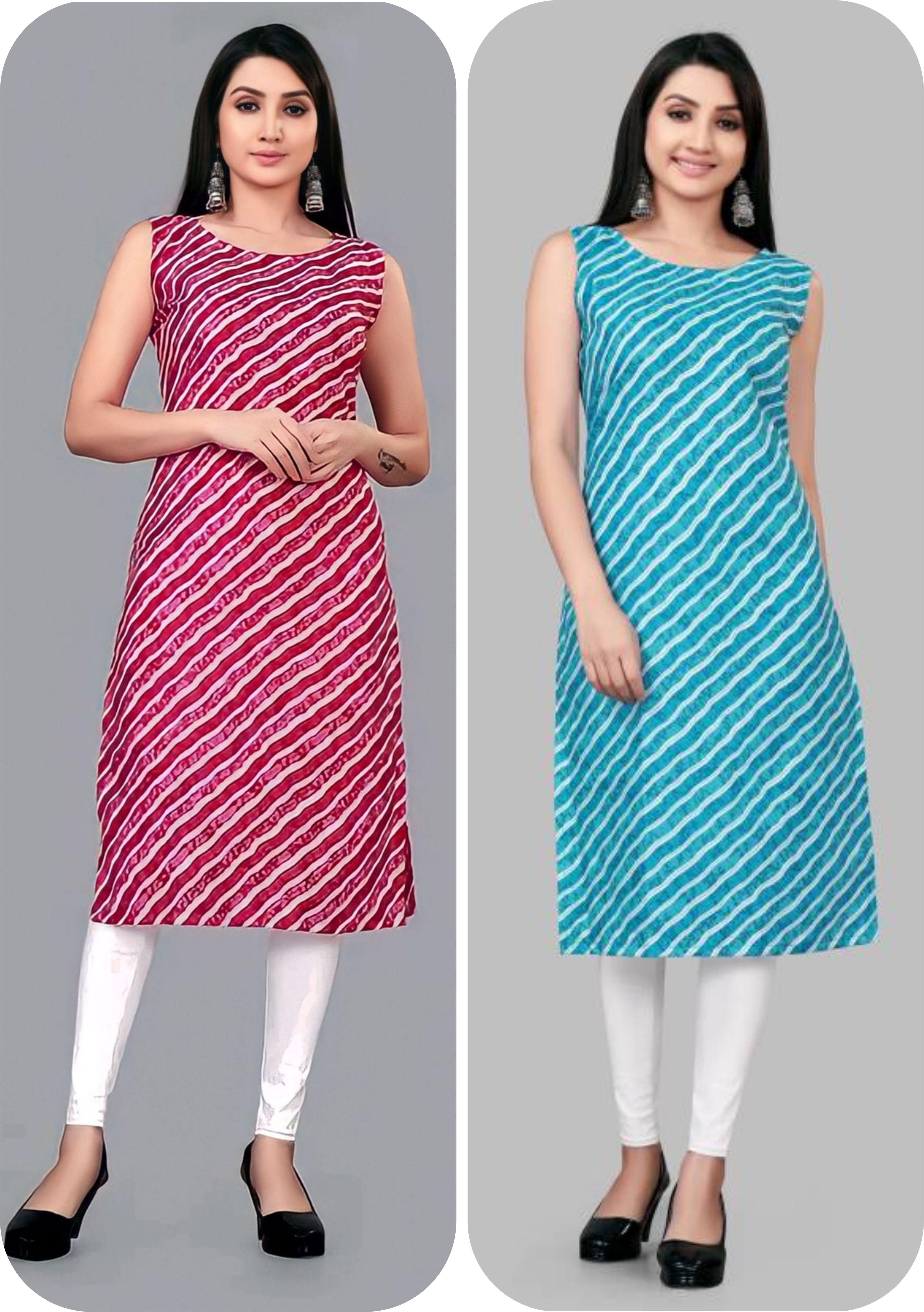 v and v shop Pack of 2 Women Printed Crepe Straight Kurta-picture-11