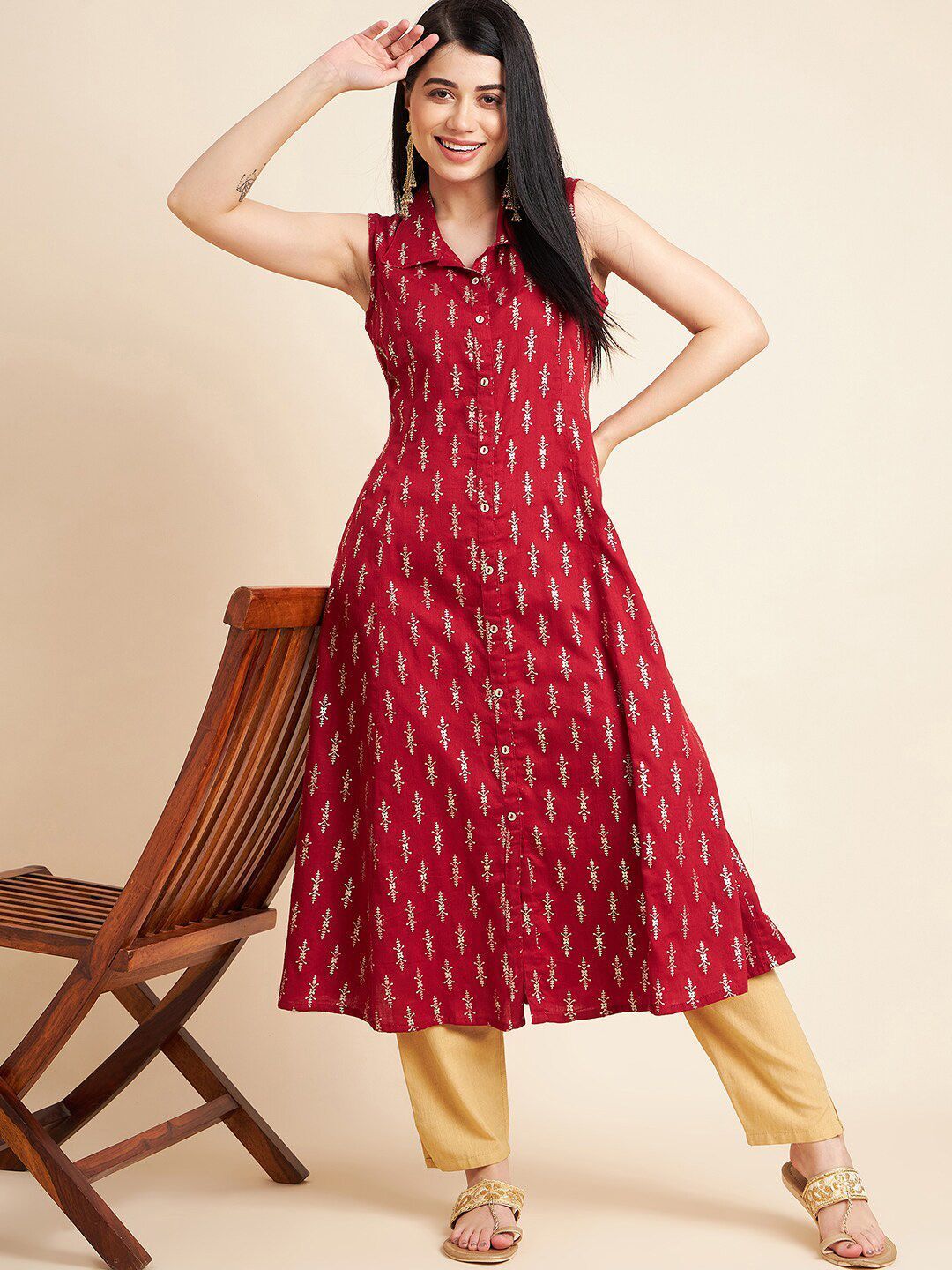 all about you x fwd Printed Cotton Blend A-line Kurta for Women-picture-10