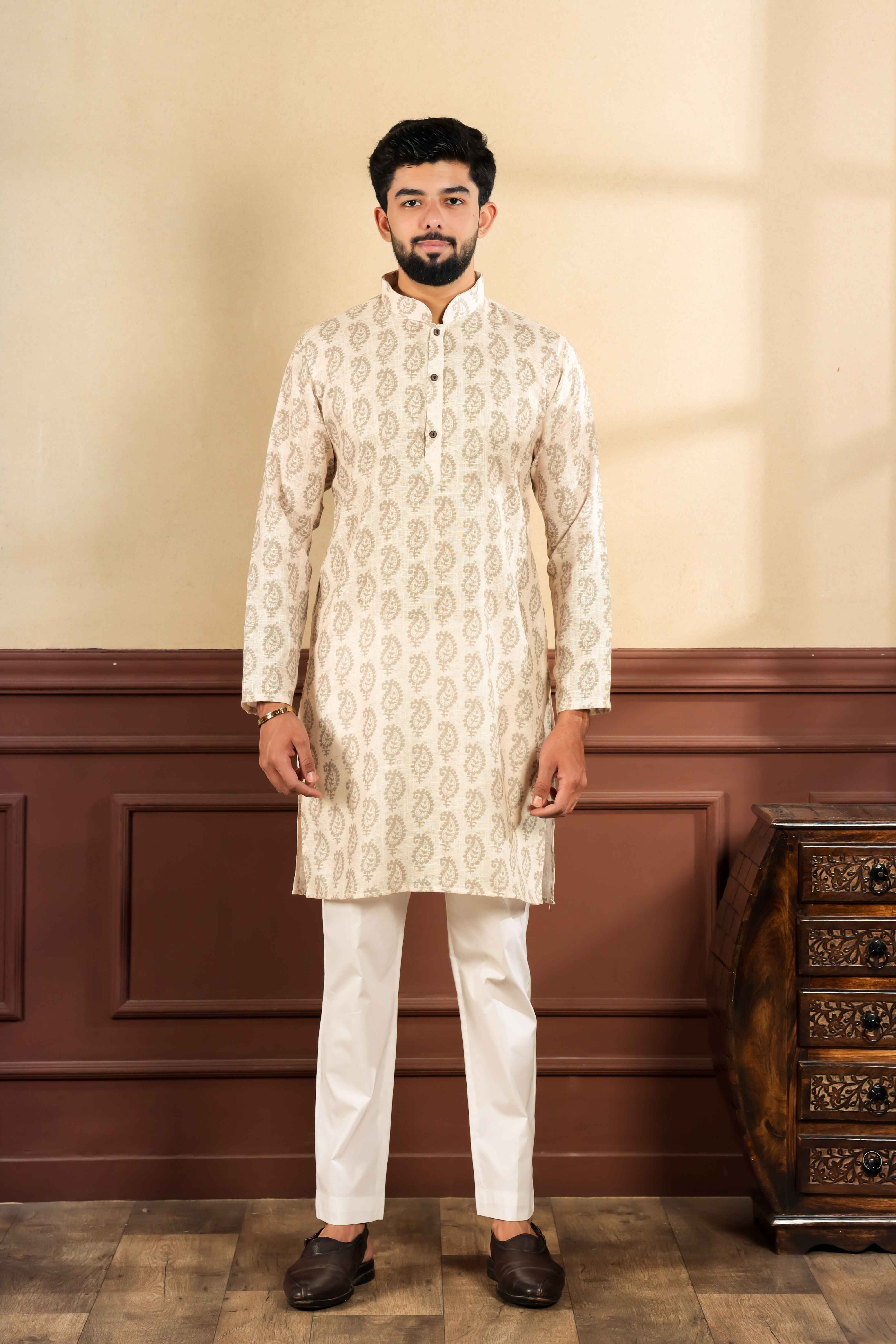 koshin Men Printed Pure Linen Straight Kurta-picture-14