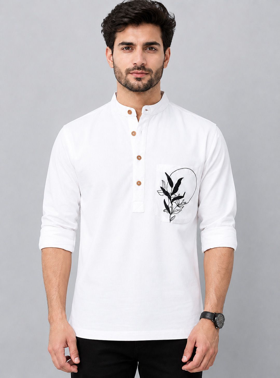 zakod Floral Print Cotton Blend Straight Kurta for Men-picture-25