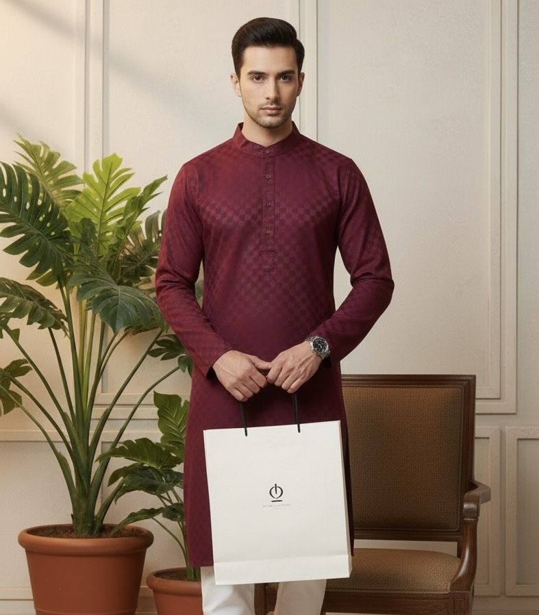 nkloomveda Checkered Pure Cotton Straight Kurta for Men-picture-14