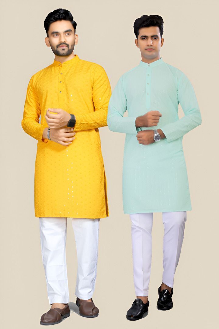 Pack of 2 Embellished Cotton Rayon Straight Kurta for Men-image-39