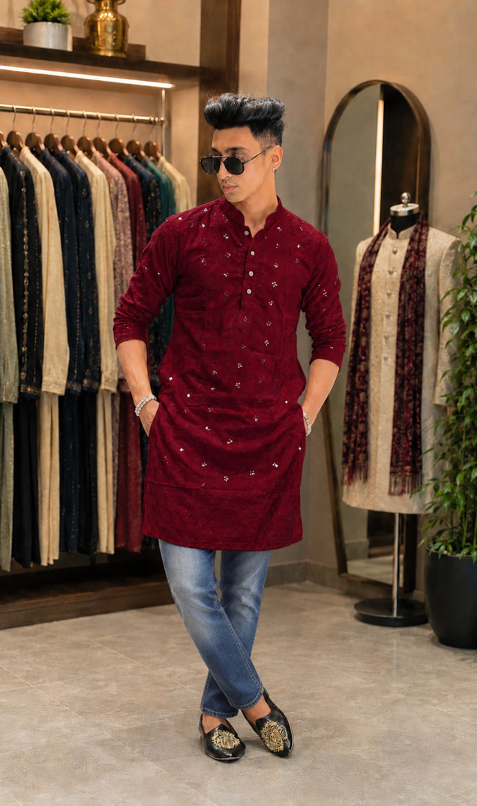 Men Embellished Cotton Blend Straight Kurta-image-14