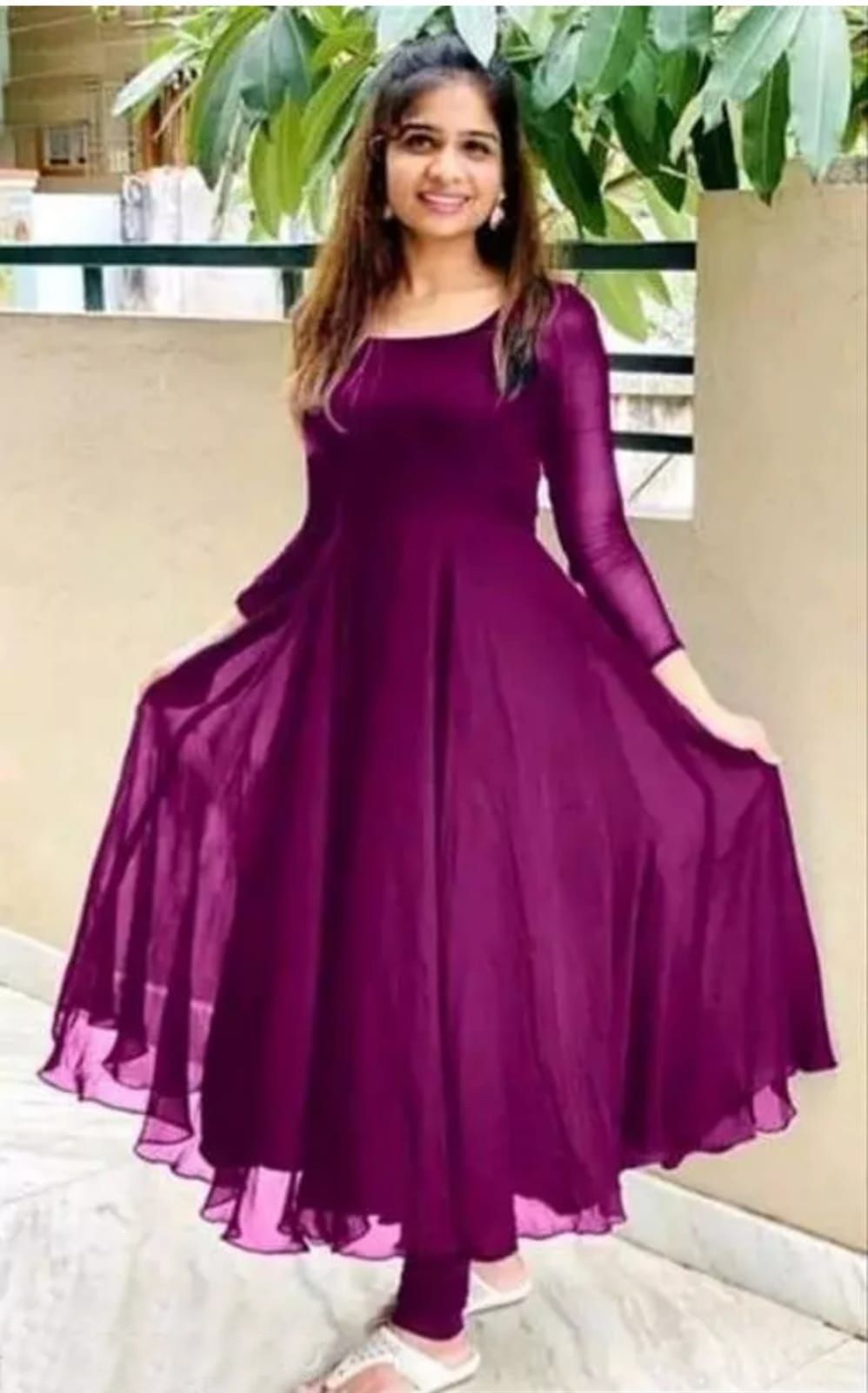 Solid Georgette Stitched Anarkali Gown-image-48