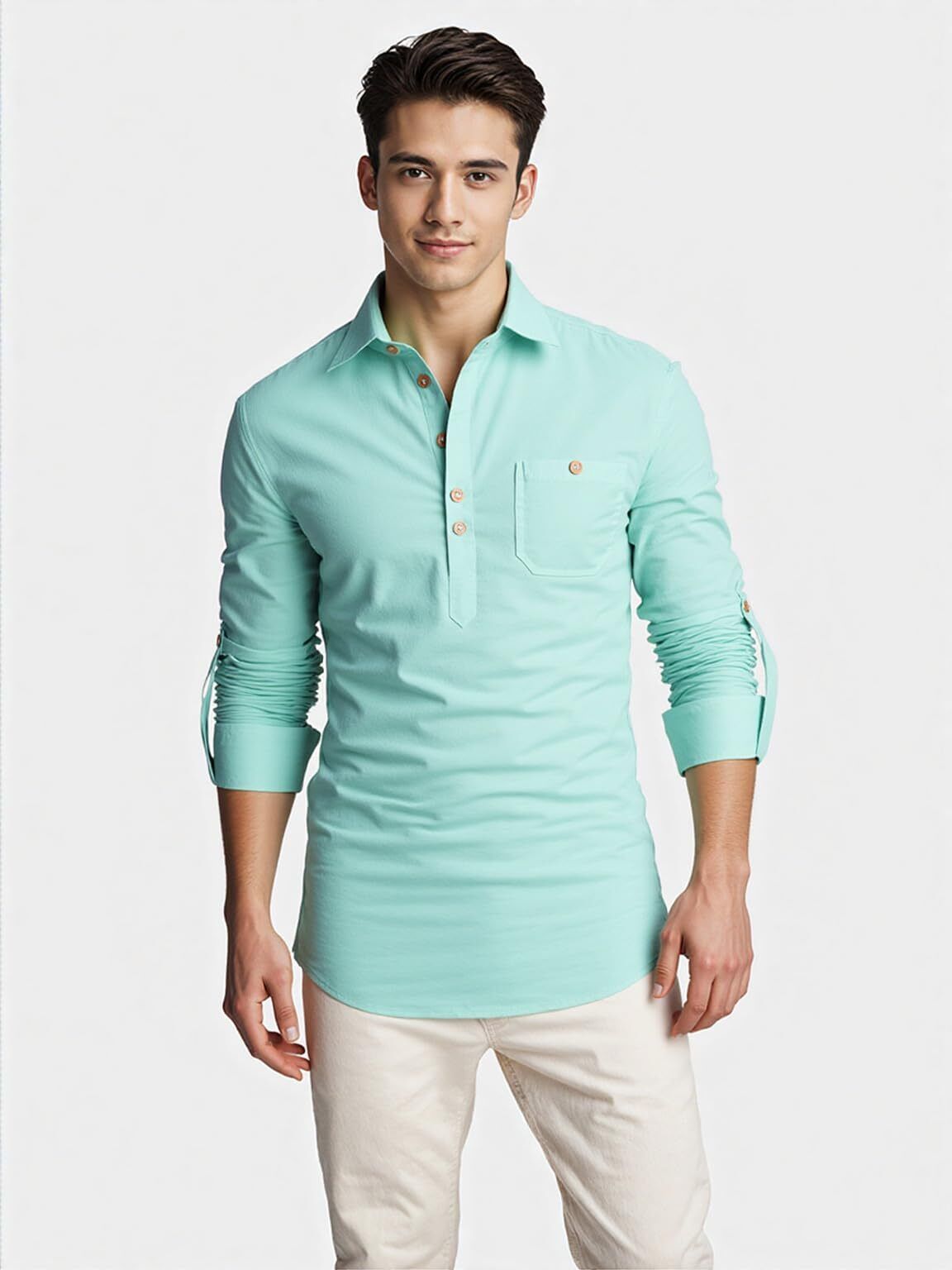 woifas edins trend Solid Cotton Blend Straight Kurta for Men-picture-19