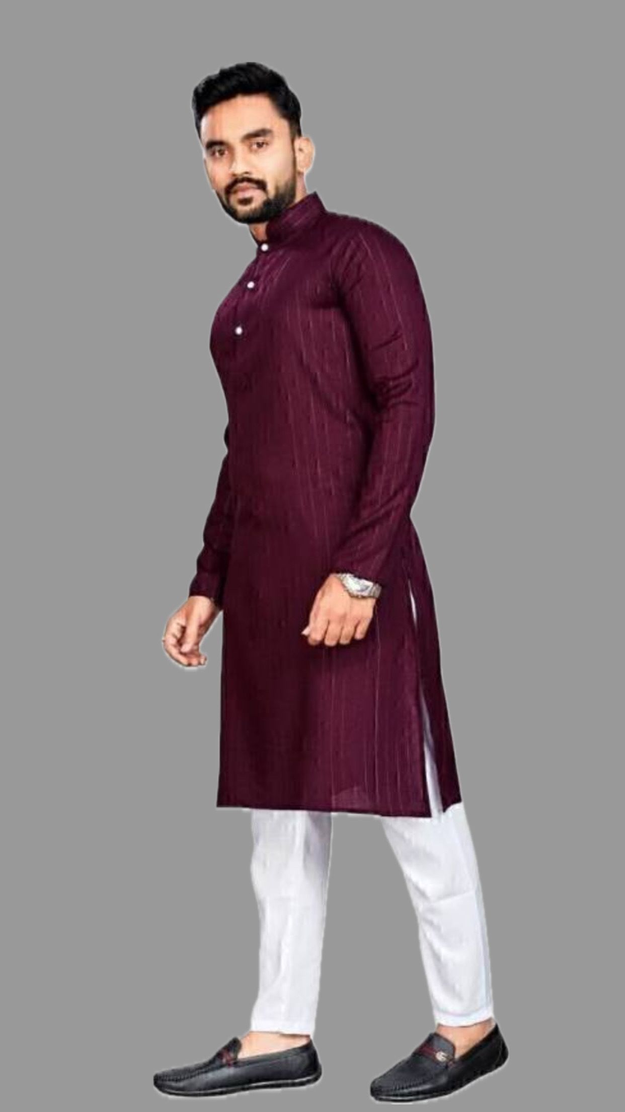 the fashion outlets Men Solid Cotton Blend A-line Kurta-picture-45