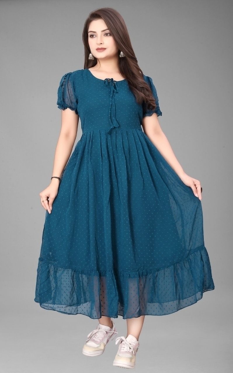 parth creation Women Fit and Flare Dark Blue Ankle Length Dress-picture-25