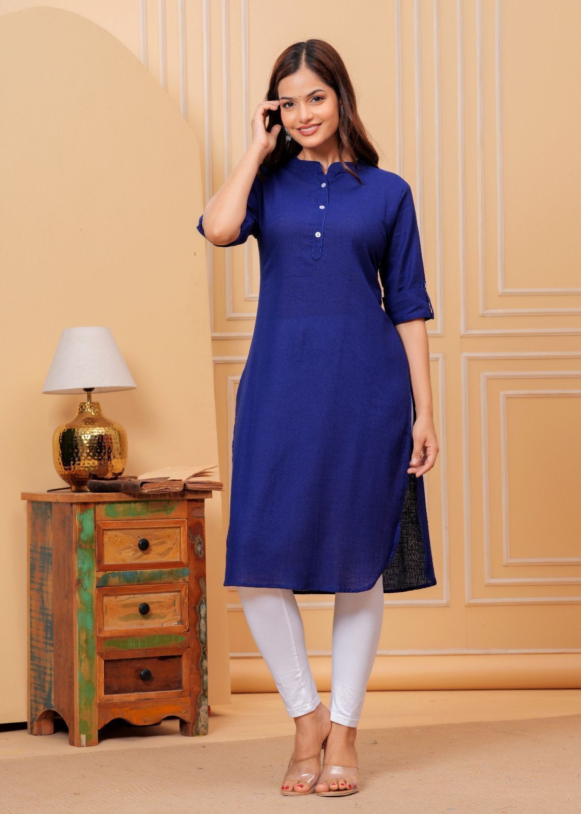 Solid Cotton Blend Straight Kurta for Women-image-8