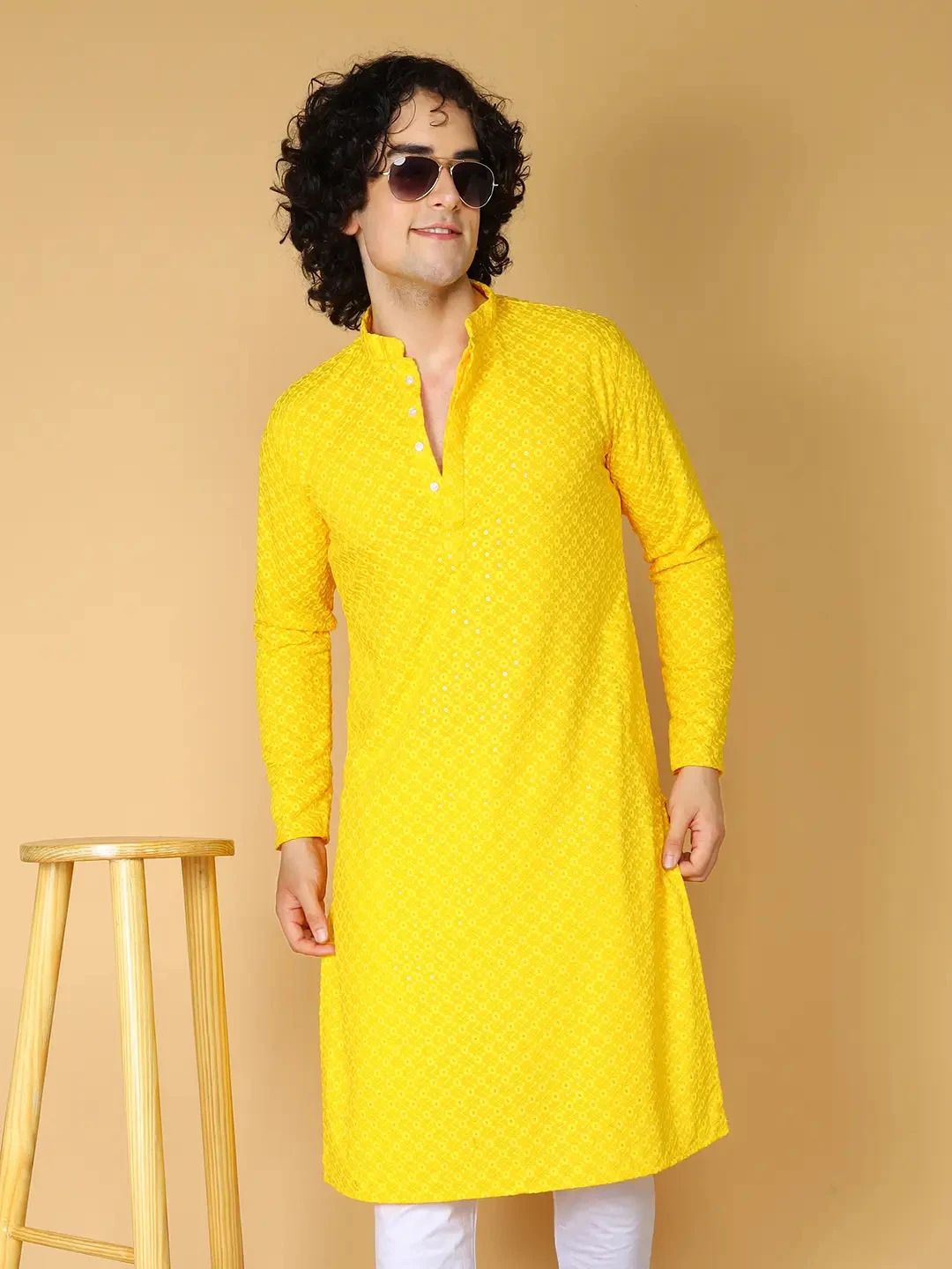 lyplo Chikan Embroidery Cotton Rayon Straight Kurta for Men-picture-12