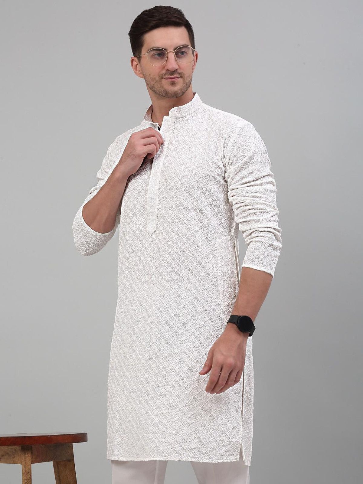 triguna Men Chikan Embroidery Viscose Rayon Straight Kurta-picture-41