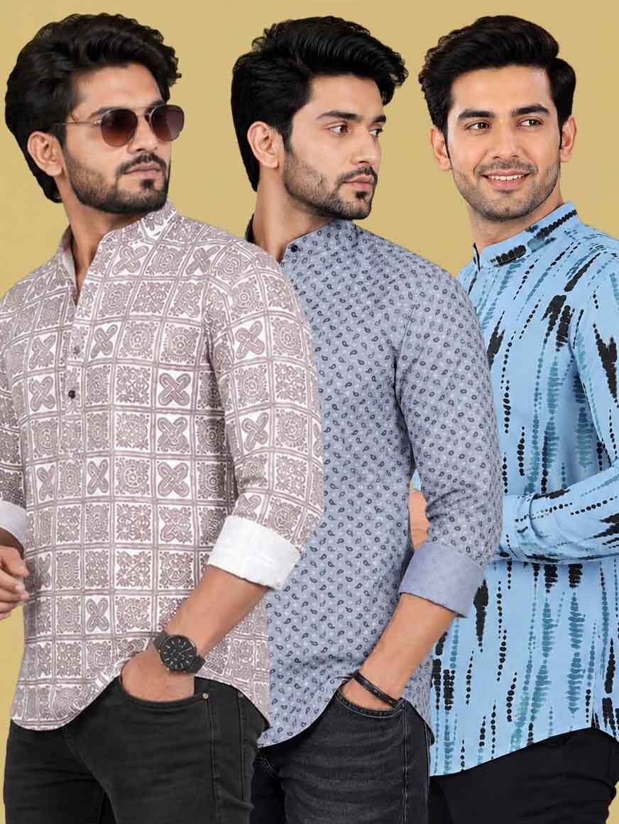 svatantra Pack of 3 Printed Pure Cotton Straight Kurta for Men-picture-28