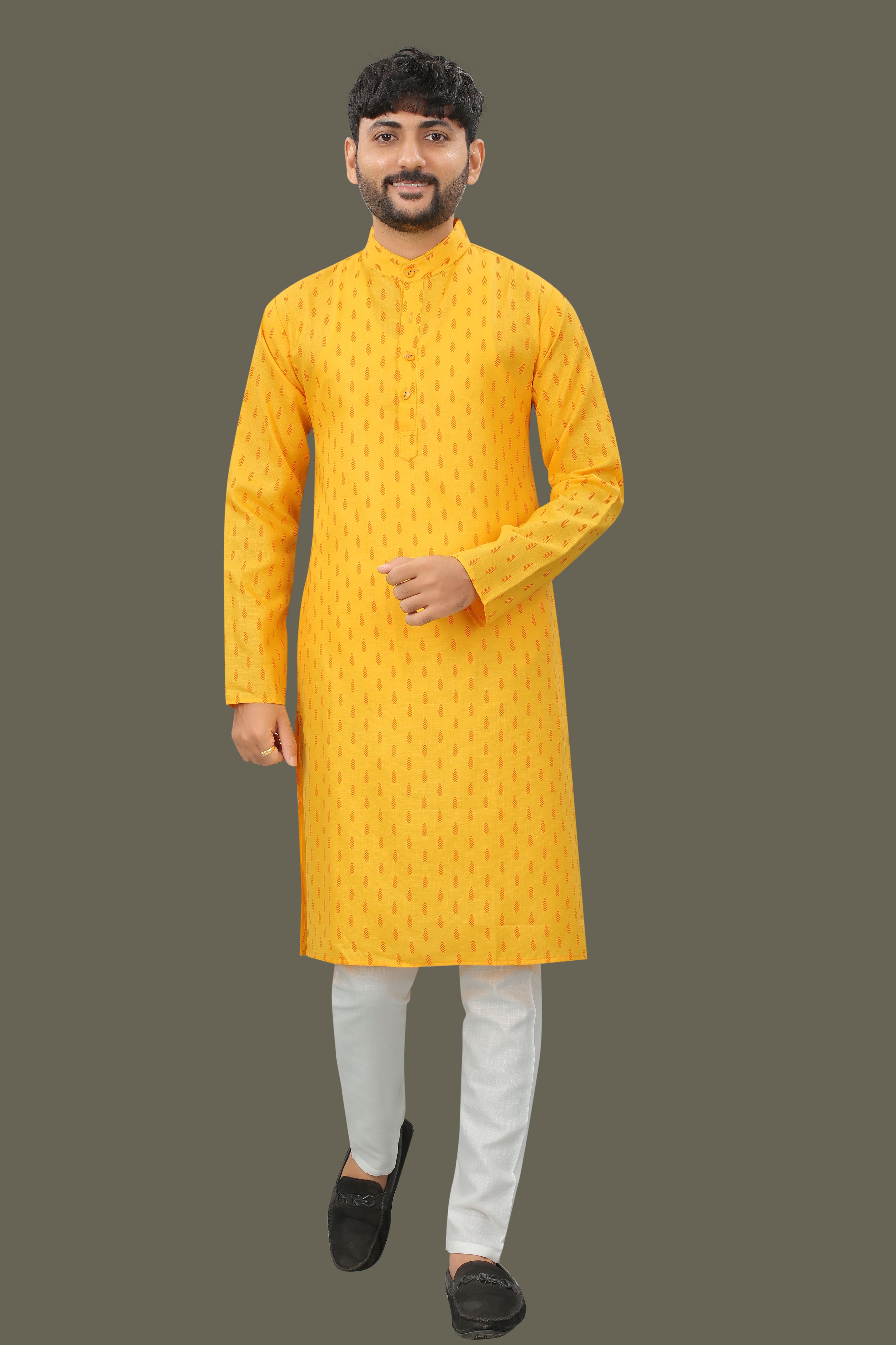Men Printed Cotton Blend Straight Kurta