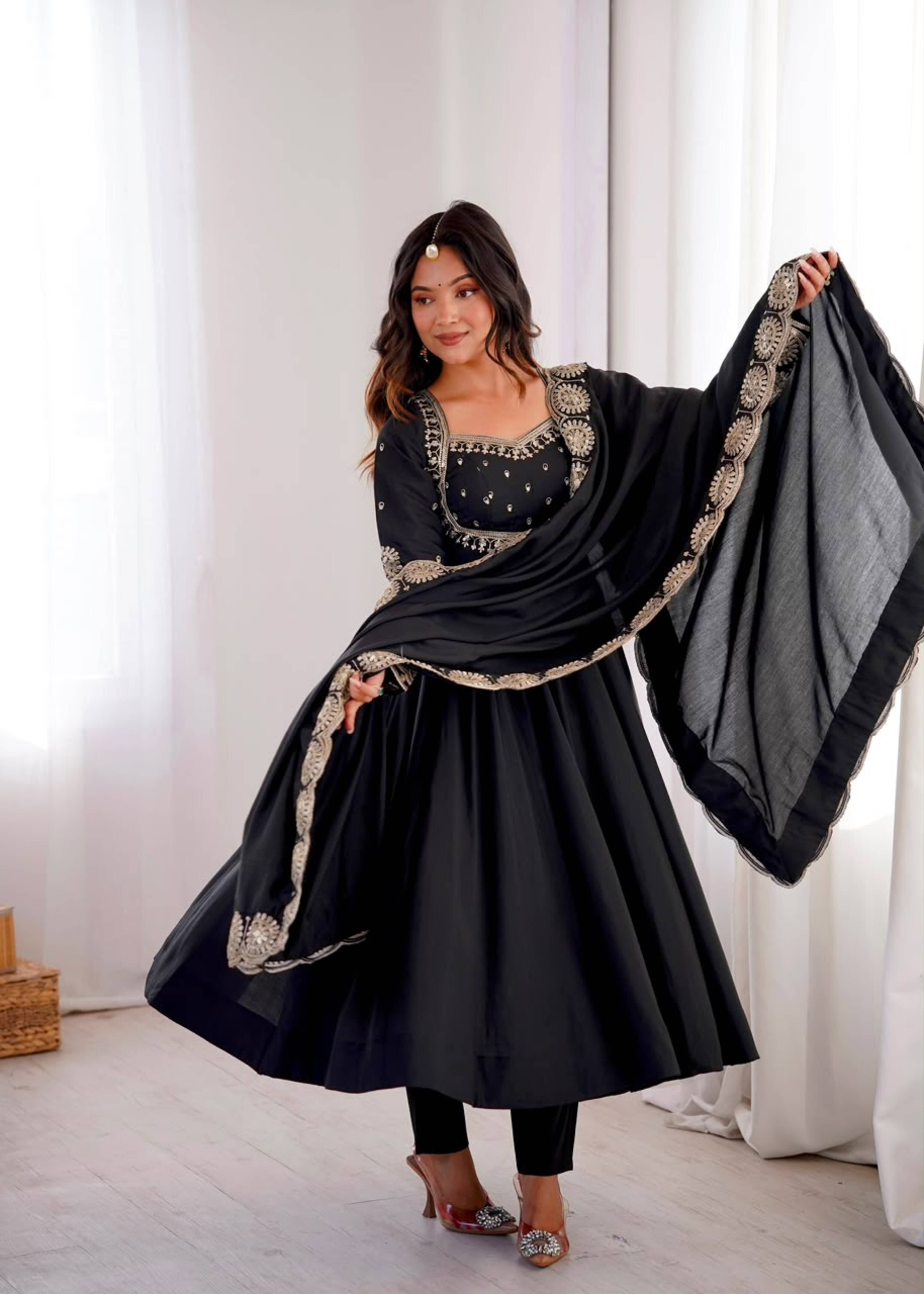 teera bella Embroidered Silk Blend Anarkali Kurta for Women With Attached Dupatta-picture-30