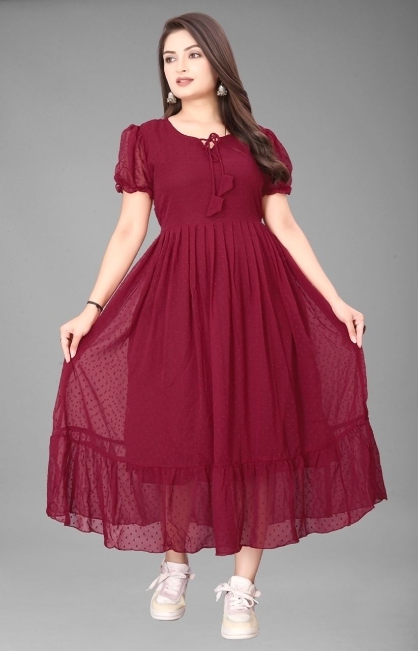 Women Fit and Flare Maroon Ankle Length Dress