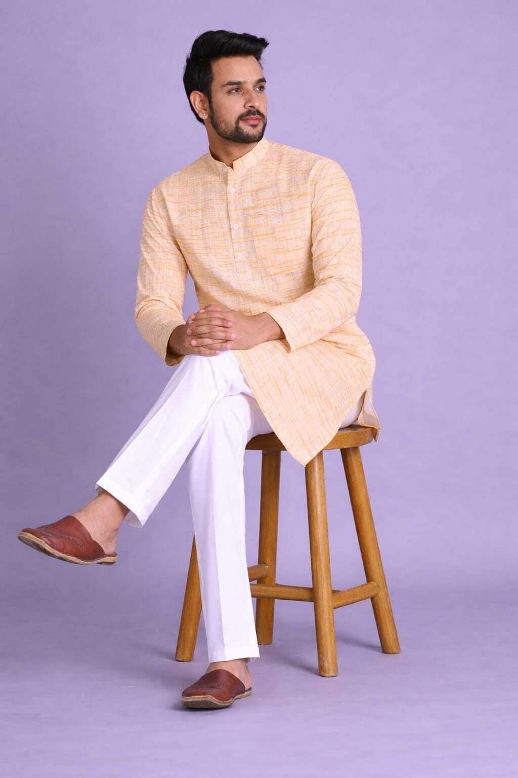 parampara Printed Khadi Cotton Straight Kurta for Men-picture-2