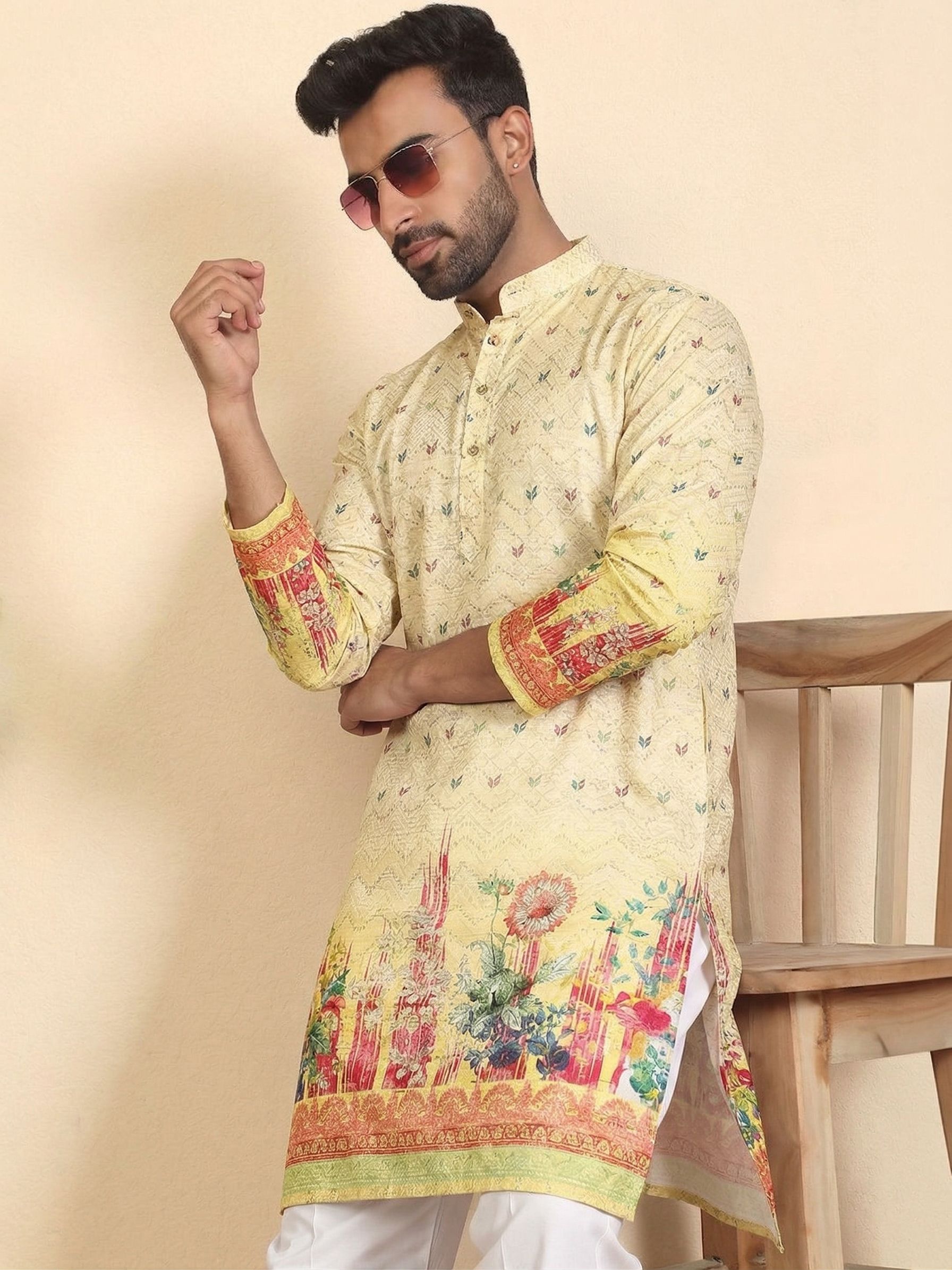 svatantra Floral Print, Geometric Print, Printed Viscose Rayon Straight Kurta for Men-picture-9