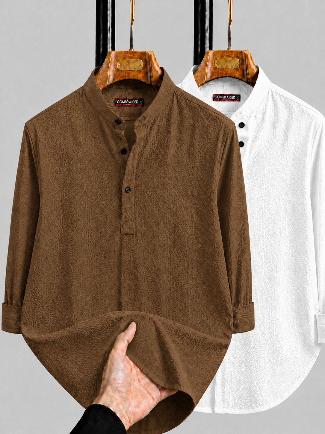 combraided Pack of 2 Solid Cotton Blend Straight Kurta for Men-picture-24