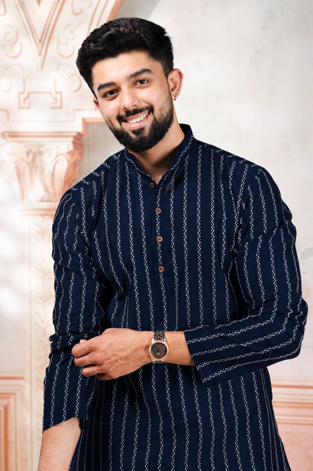 koshin Striped Cotton Blend Straight Kurta for Men-picture-34