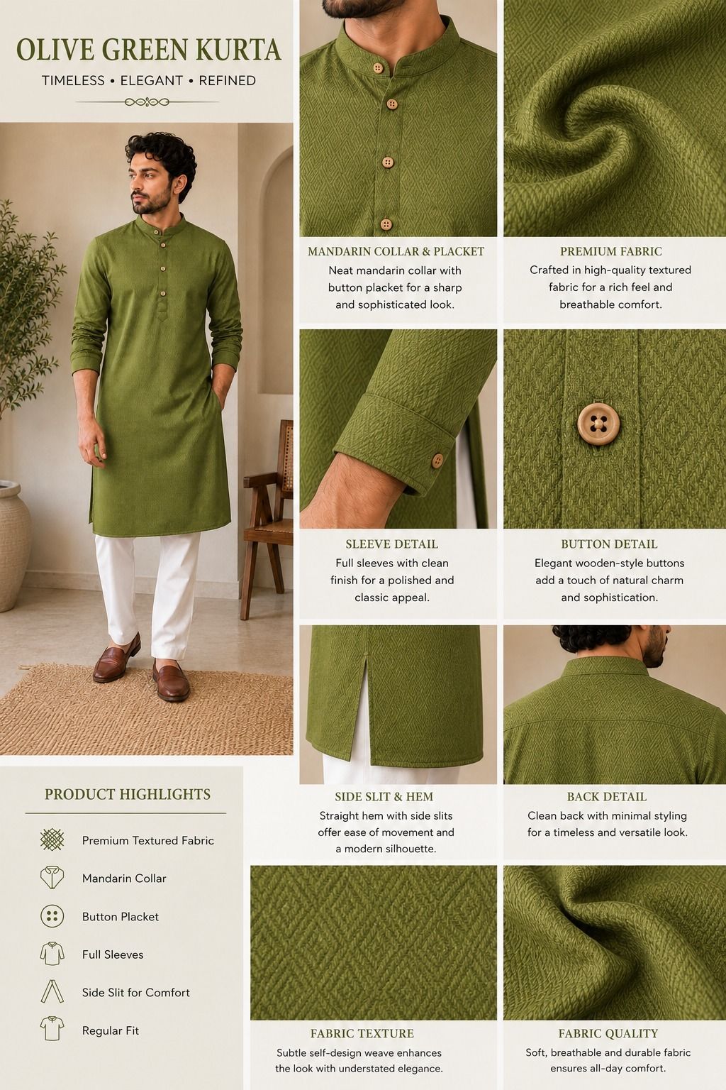 Woven Design Pure Cotton Straight Kurta for Men-image-43