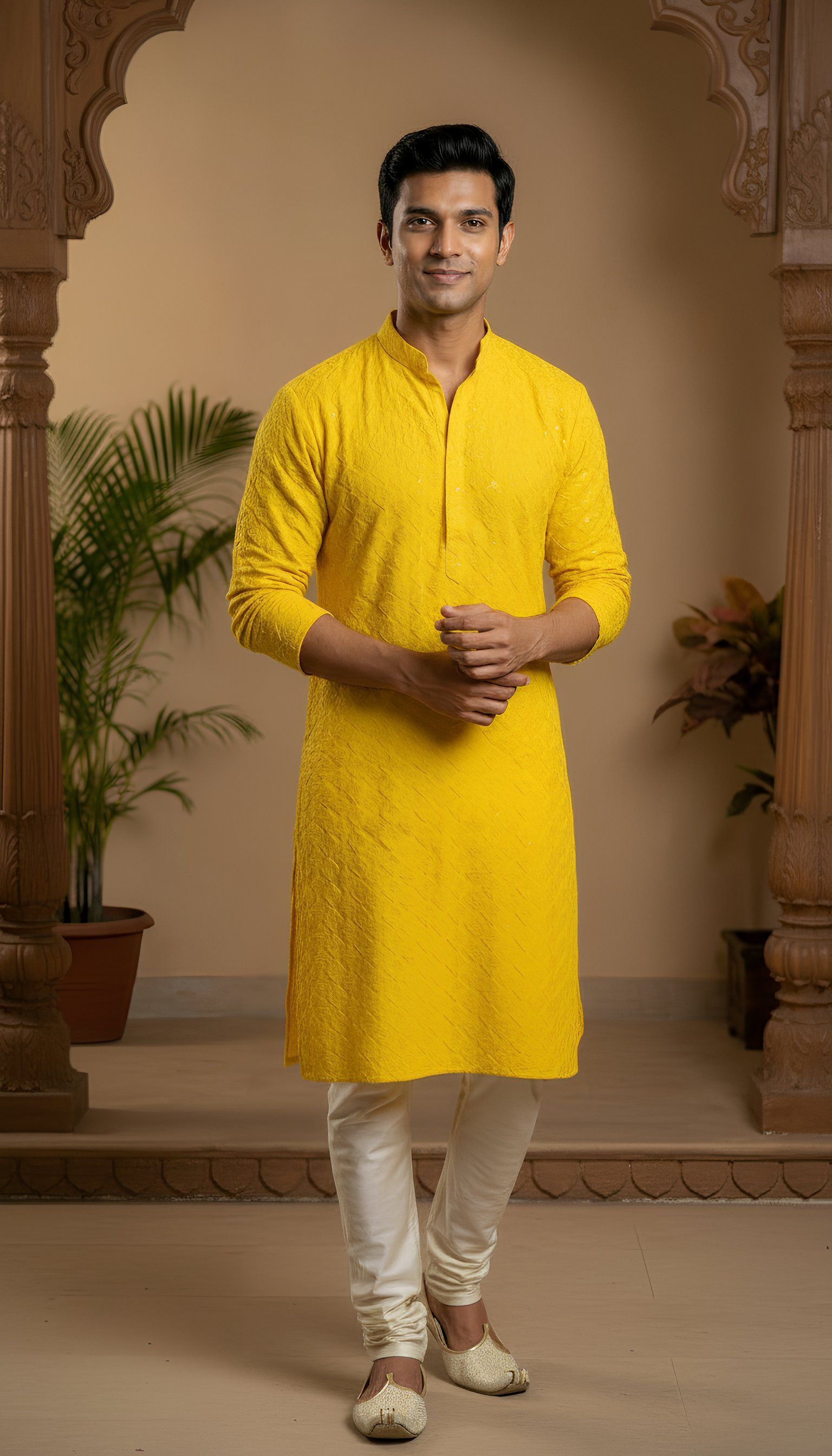 Men Chikan Embroidery, Embellished Cotton Rayon Straight Kurta