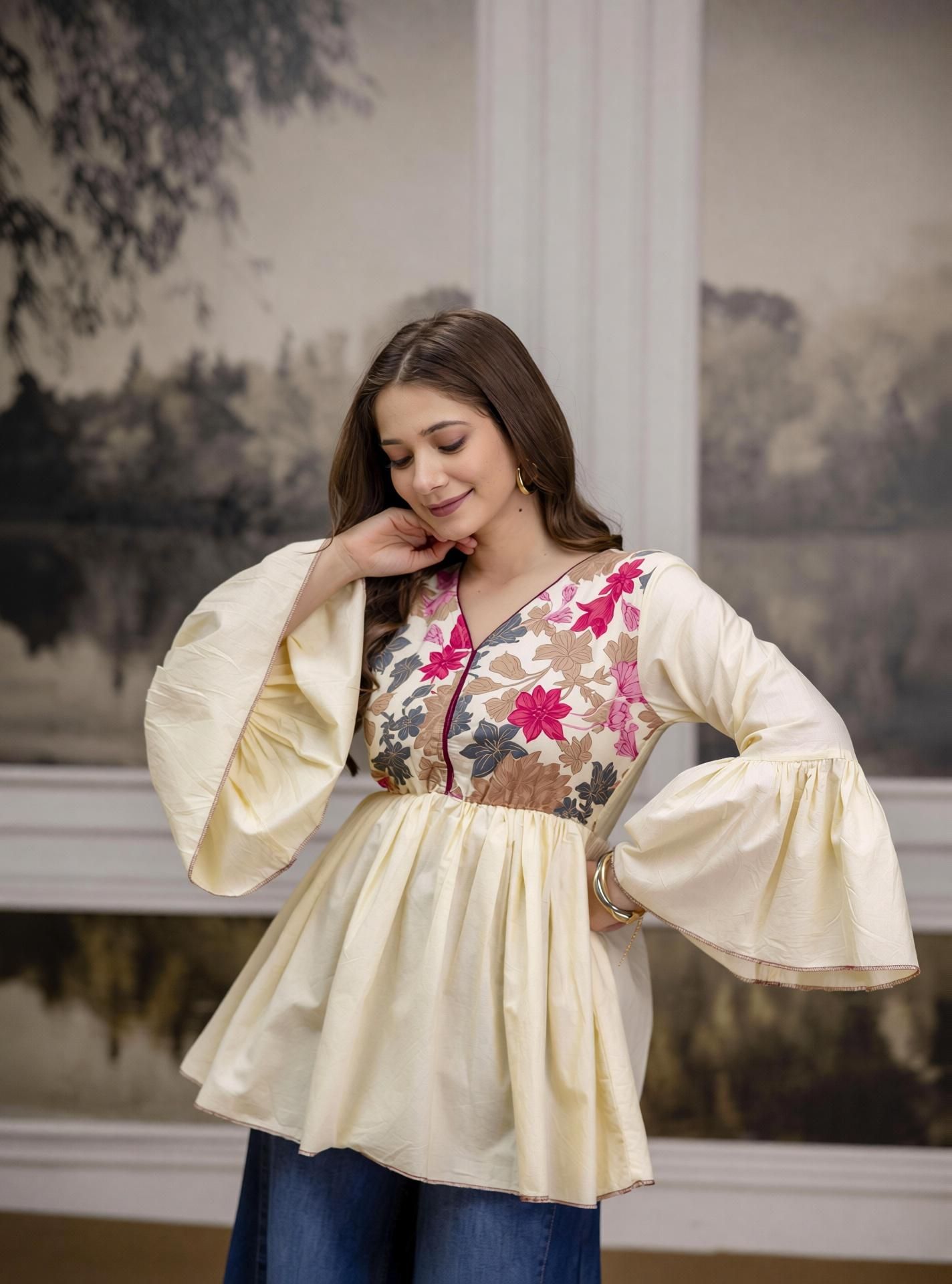 Women Embroidered, Floral Print Pure Cotton Tunic Kurta-image-4